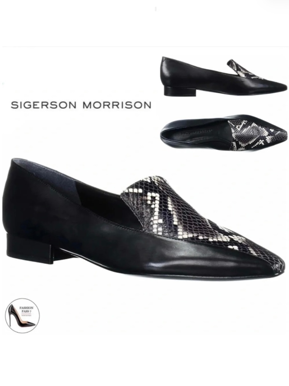 Sigerson Morrison Calida Roccia Loafers Snakeskin Black Leather Flat Shoes 37